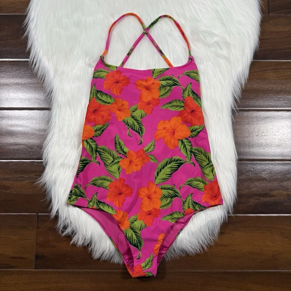 Beach Riot‎ Women's Size XS Hibiscus Sunset Floral Stevie One Piece Swim Suit